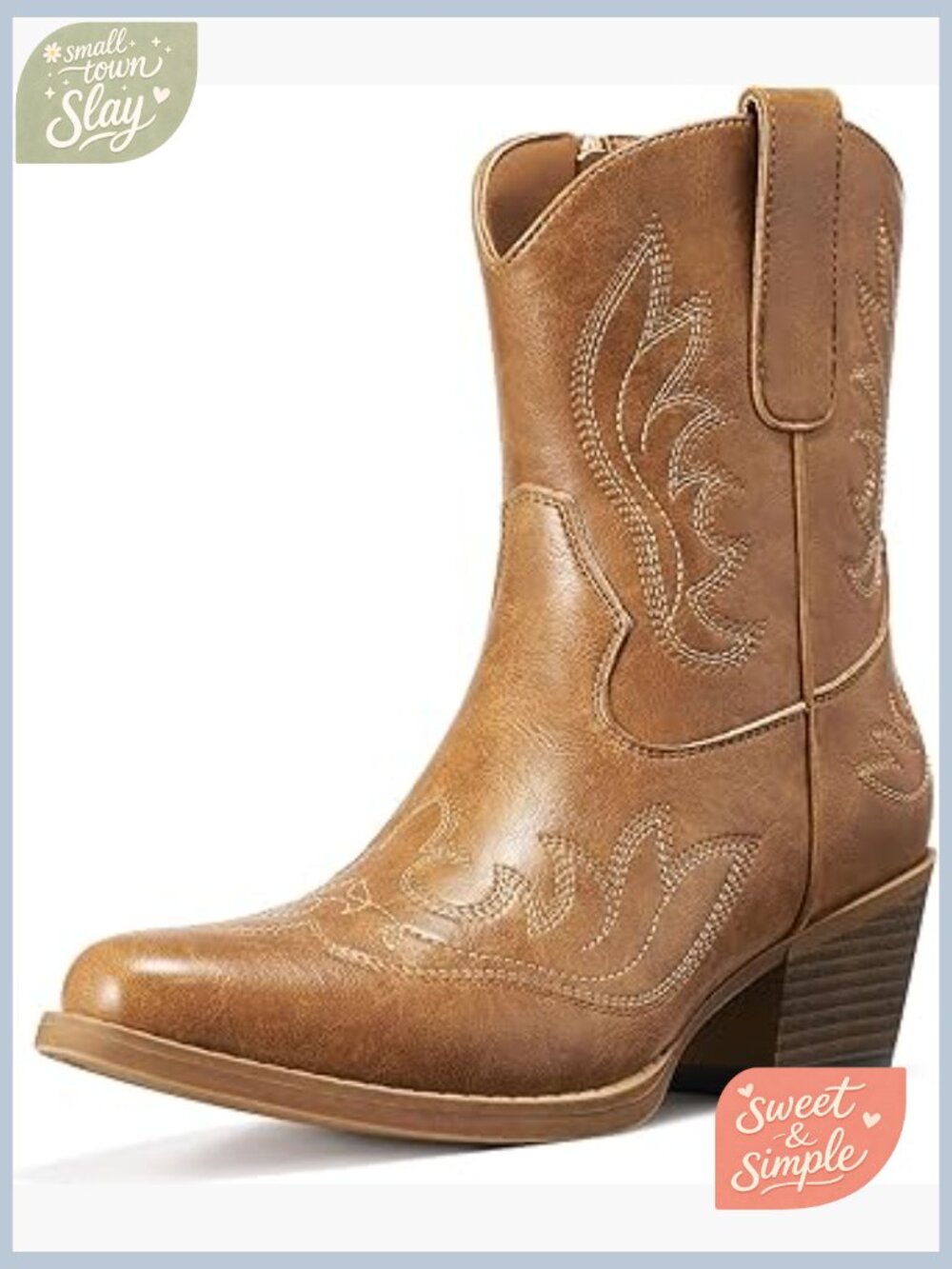 Cowgirl Booties with Side Zipper - Retro Snip Toe Chunky Heel Ankle Boots